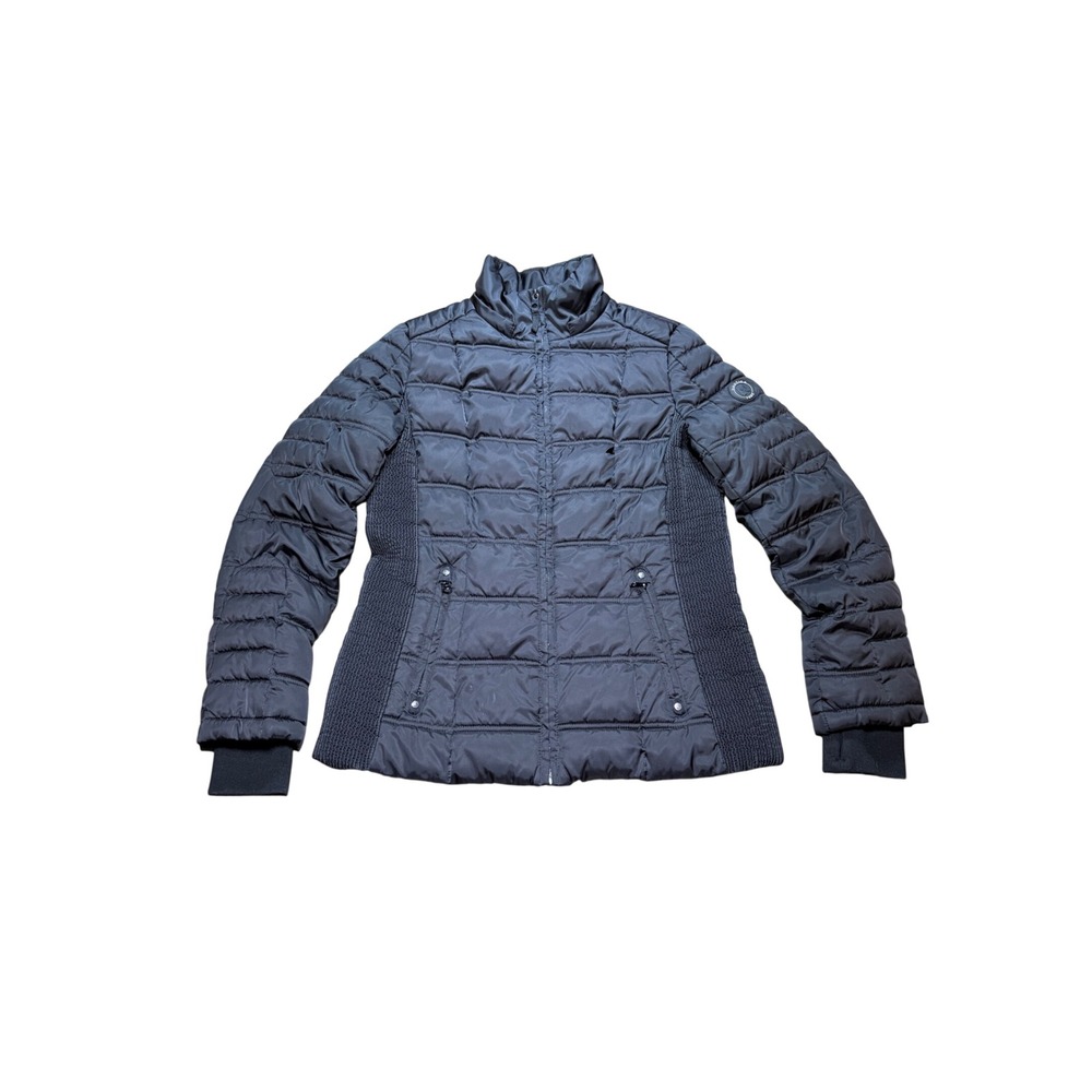 Nautica Womens Black Quilted Puffer Jacket Water Resistant Mock Neck Size Medium